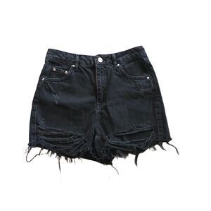 TOPSHOP Black Distressed Denim Moto Shorts
